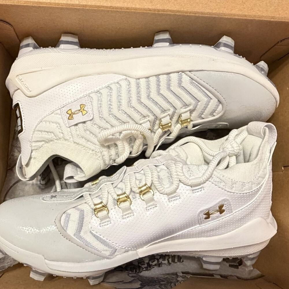 Under Armour Harper 9 Pro TPU Baseball Cleats White Gold Men's Size 10